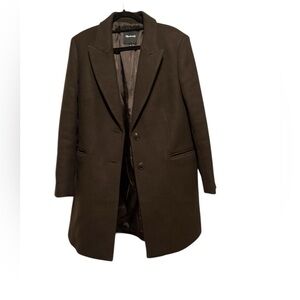 Madewell Blazer Coat Insuluxe Fabric Hthr Cold Brew Brown size 14 pea coat wool